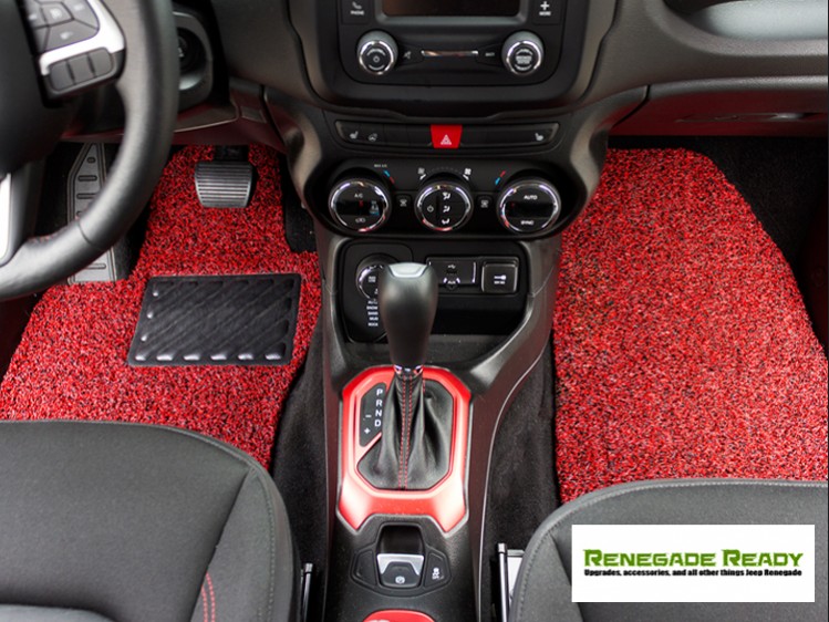 Jeep Renegade All Weather Floor Mats + Cargo Mat - Set of 5 - Rubber Woven Carpet - Red + Black 